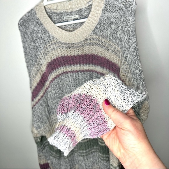 American Eagle Oversized Slouchy Knit Stripe Purple Blue Crewneck Sweater XL - Picture 5 of 14